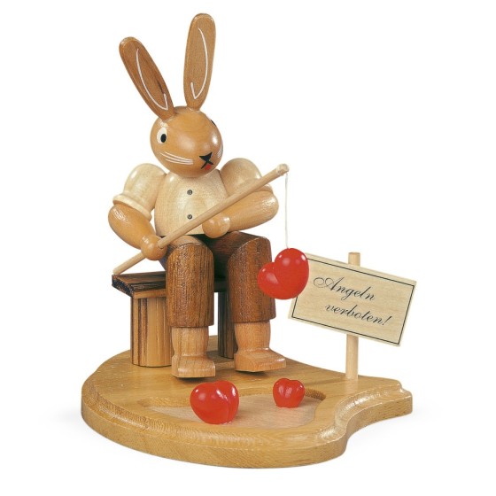 Hase Angler am Teich natur, klein, 8cm