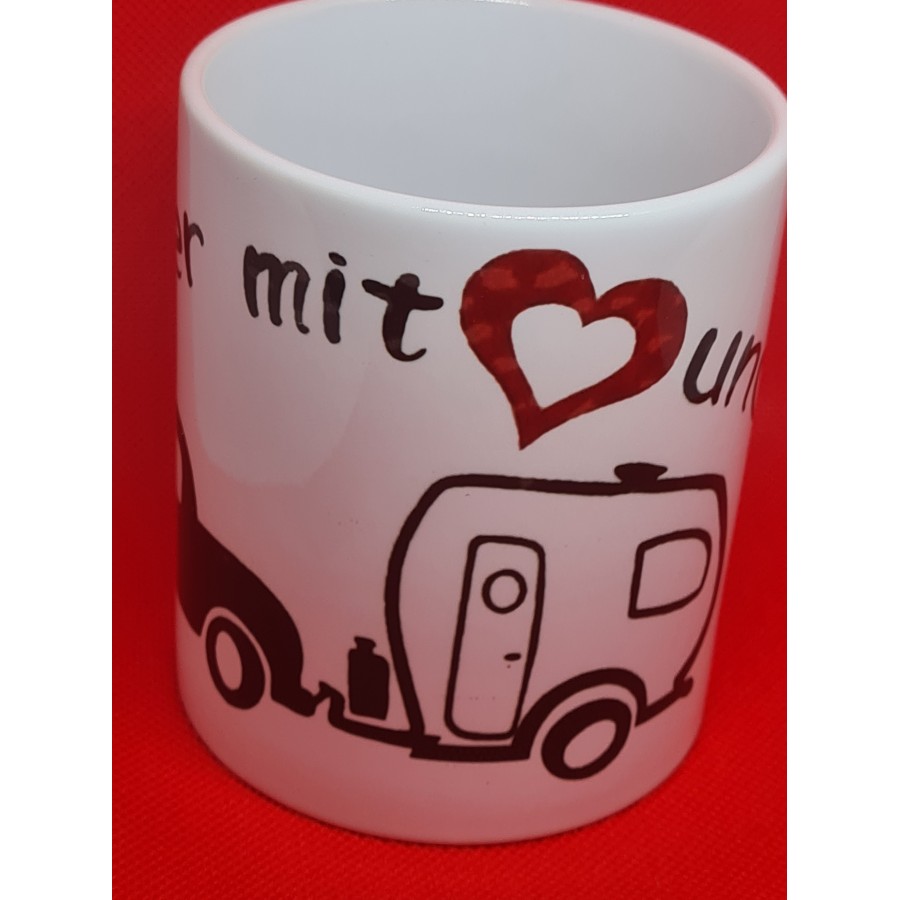 Keramiktasse mit Aufdruck "Camper mit Herz