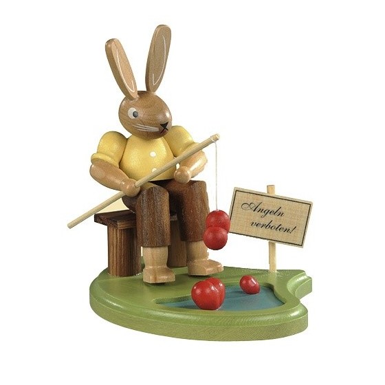 Hase Angler am Teich natur, klein, 8cm