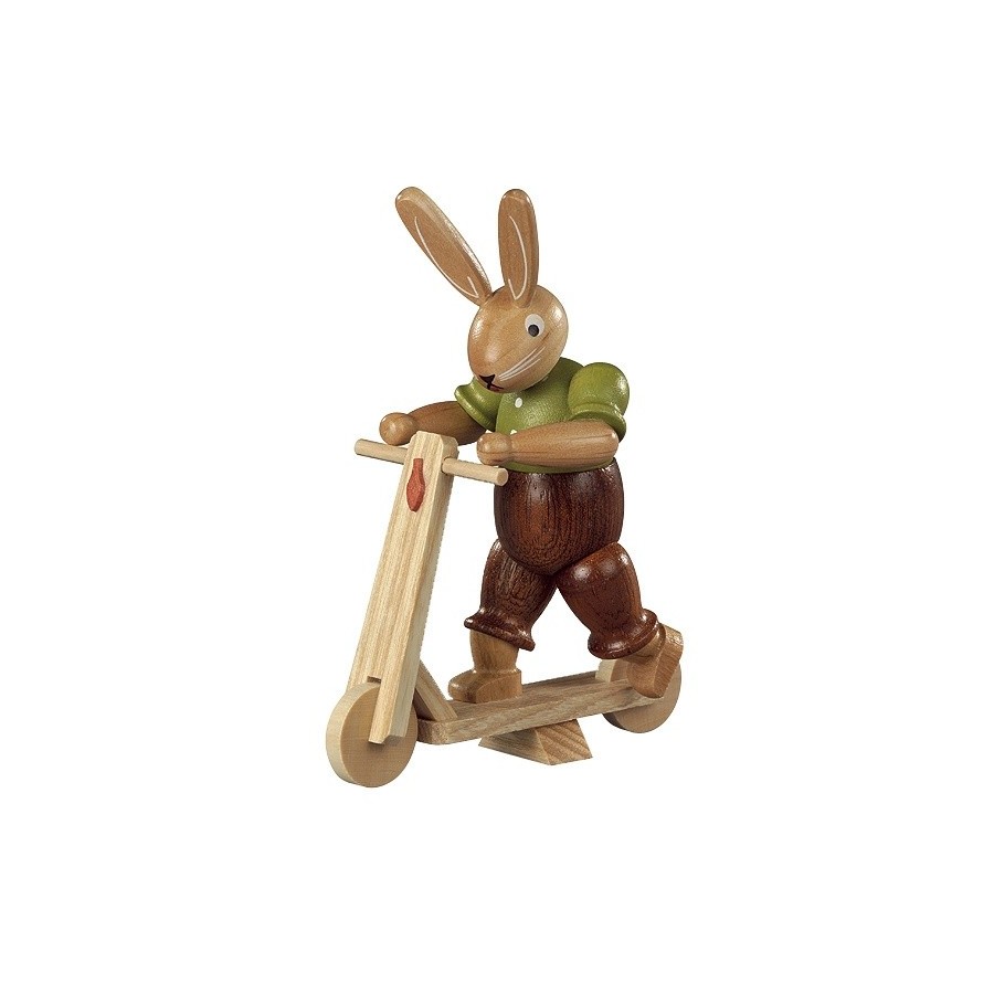 Hase auf Roller farbig lasiert, klein, 11cm Hase auf Roller farbig lasiert, klein, 11cm
