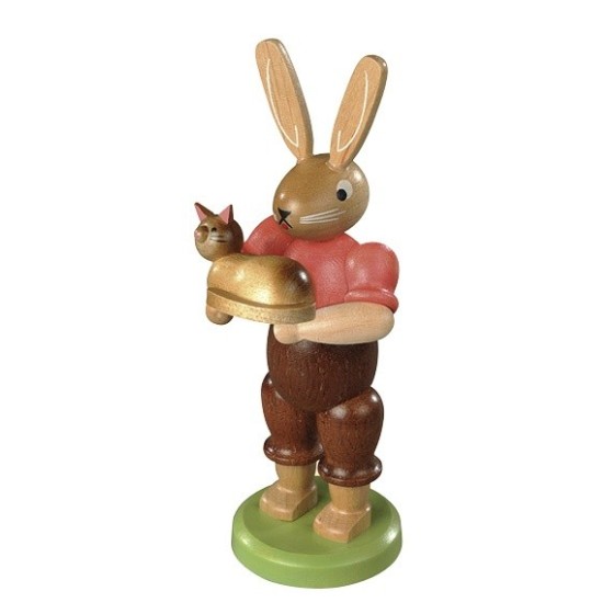 Hase mit Katze farbig lasiert, klein, 11cm