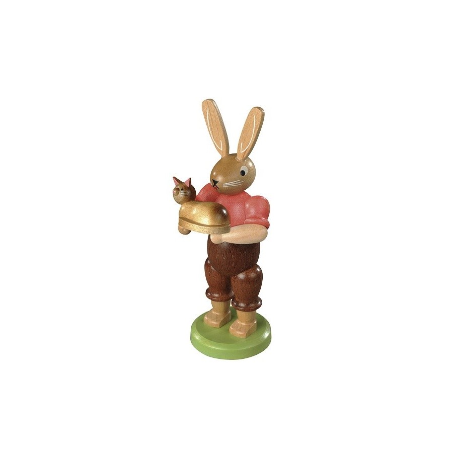 Hase mit Katze farbig lasiert, klein, 11cm Hase mit Katze farbig lasiert, klein, 11cm
