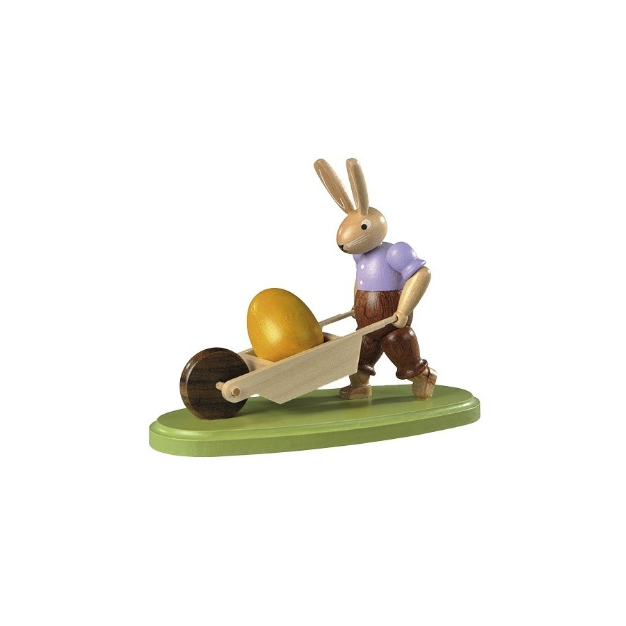Hase mit Schubkarre farbig lasiert, klein, 11cm Hase mit Schubkarre farbig lasiert, klein, 11cm