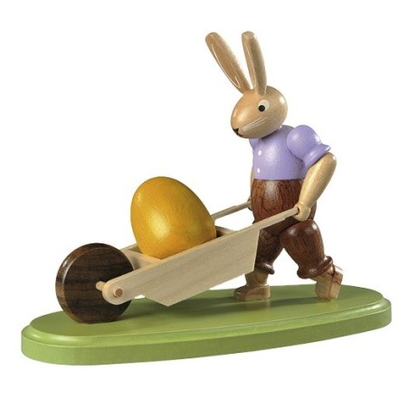 Hase mit Schubkarre farbig lasiert, klein, 11cm