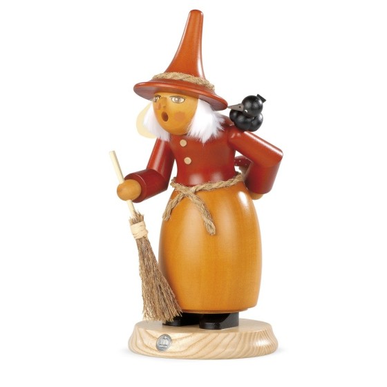 Räucherfigur, groß Hexe mit Rabe und Fliegenpilz, 14x25cm