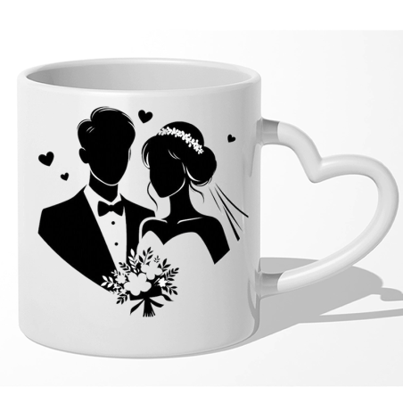 Weiße Keramik Tasse - Hochzeitspaar "1"