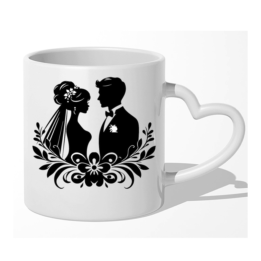 Weiße Keramik Tasse - Hochzeitspaar "1" Weiße Keramik Tasse - Hochzeitspaar "1"
