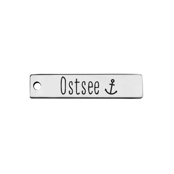Edelstahl Anhänger, Rechteck, 40 x 9 mm, Motiv: Ostsee , silberfarben
