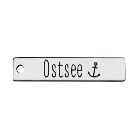 Edelstahl Anhänger, Rechteck, 40 x 9 mm, Motiv: Ostsee , silberfarben