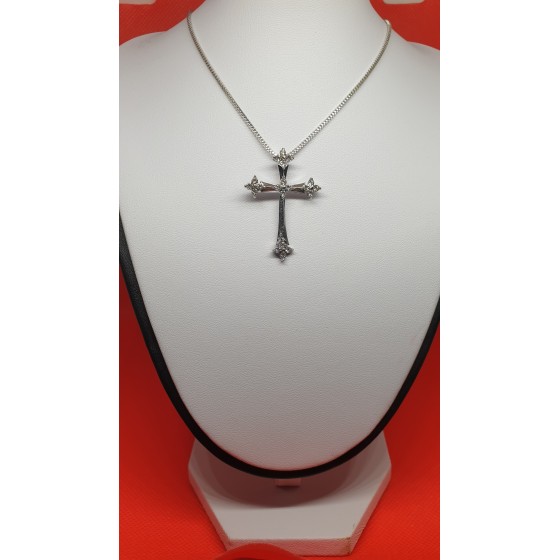 Edelstahl Anhänger,  Motiv: Kreuz mit steinen, silberfarben