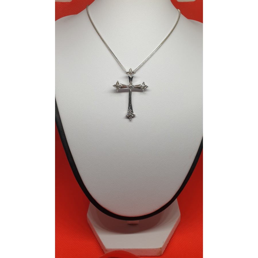 Edelstahl Anhänger, Motiv: Kreuz mit steinen, silberfarben Edelstahl Anhänger, Motiv: Kreuz mit steinen, silberfarben