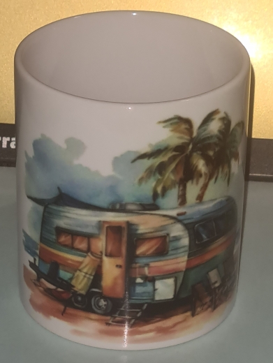 Keramiktasse mit Aquarell Aufdruck "Wohnwagen Camping"