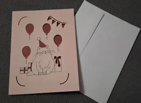 Geburtstagskarte "Katze" mit Luftballons