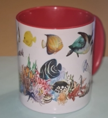 Zweifarbige Keramiktasse " Mit Aquaristik Druck Werbetasse AQUA MEER "