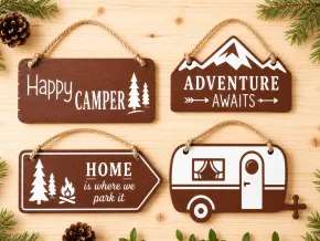 Camping Deko Schilder Set – 4 dekorative Hängeplatten